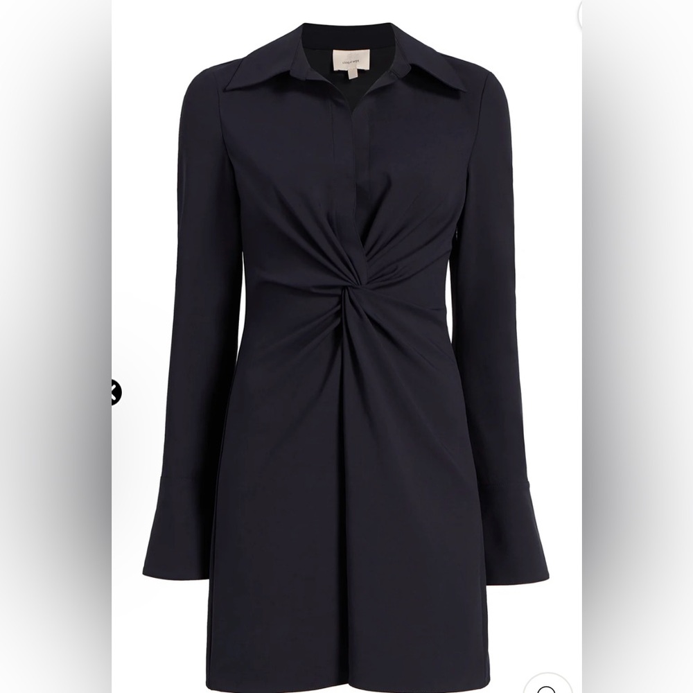 cinq a sept Black Twist-Front Long-Sleeve Mini Dress with Pointed Collar